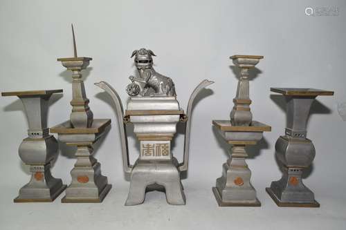 19th C. Chinese Guangdong Pewter Religious Wares