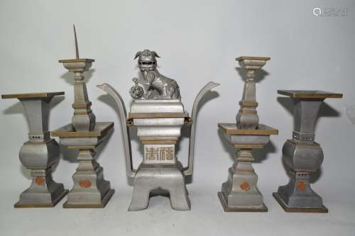 19th C. Chinese Guangdong Pewter Religious Wares
