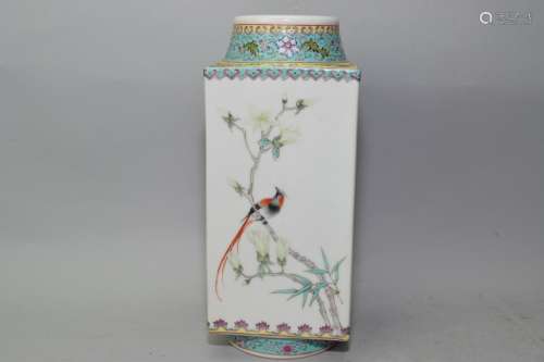 19-20th C. Chinese Famille Rose Cong Vase