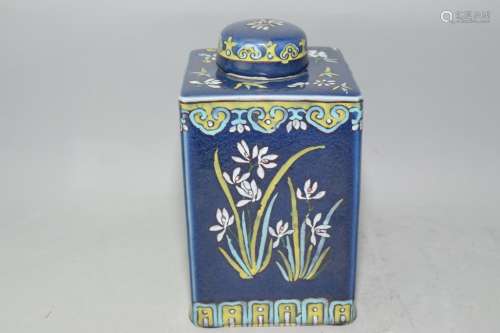 Late Qing Chinese Cobalt Blue Famille Rose Jar