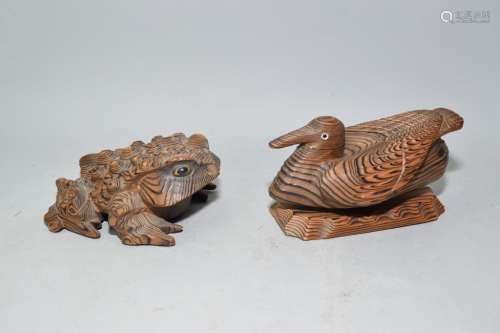 Two 19th C. Japanese Maple Carved Animal Figures