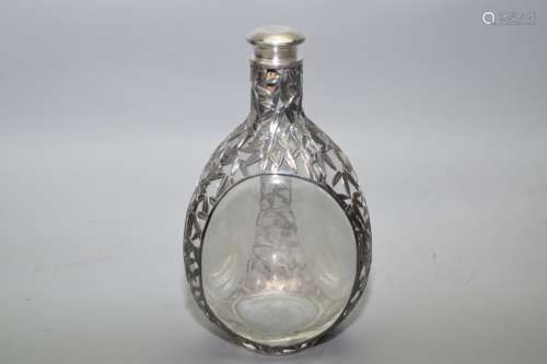 19th C. Japanese Sterling Silver Glass Decanter