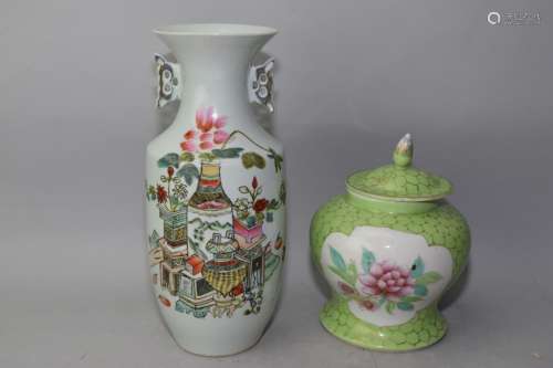 19-20th C. Chinese Famille Rose Vase and Jar