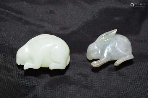 Chinese Jade and Jadeite Carved Rabbits