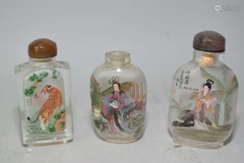 Three Chinese Reverse Glass Painted Snuff Bottles