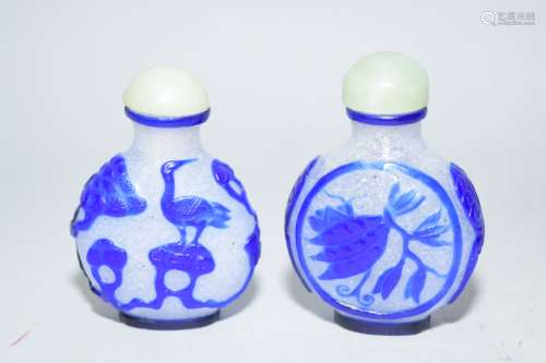 Two Chinese Blue and White Peking Glass Snuff Bottle