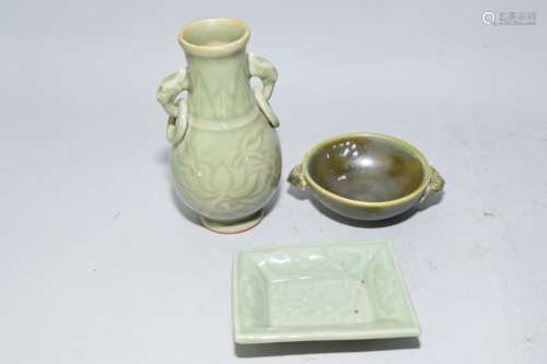Group of 19-20th C. Chinese Pea Glaze Wares