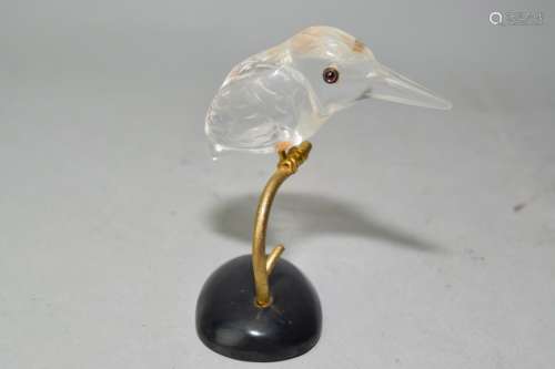 Rock Crystal Carved Bird with Ruby Eyes