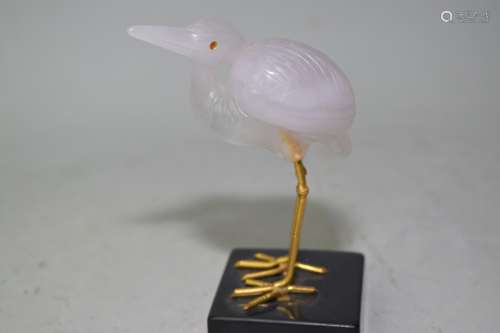 Rose Agate Carved Bird with Red Agate Eyes
