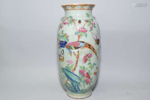 19th C. Chinese Pea Glaze B&W Enameled Vase