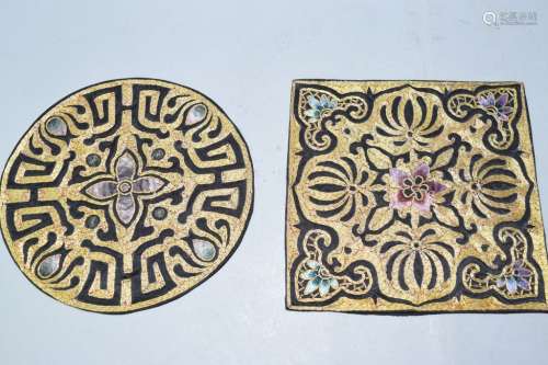 Two Chinese Gold Thread Embroideries