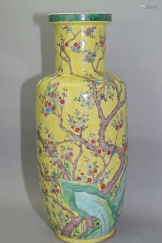 Chinese Yellow Glaze Famille Rose Vase