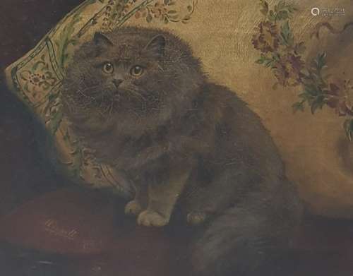 Ernest George Whippell (1869-1961) Oil on canvas Persian cat, seated next to cushion, signed, 23 x