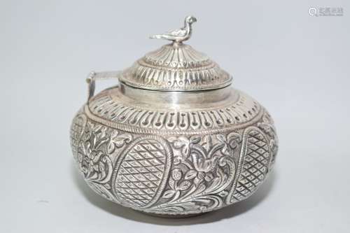 17-19th C. Southeastern Style Silver Carved Jar