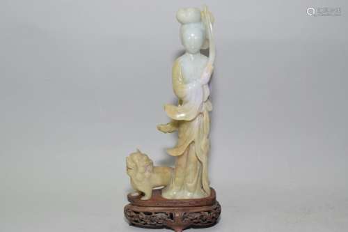 19-20th C. Chinese Jadeite Carved Guanyin