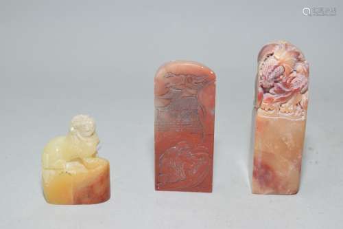 Three Chinese Soapstone Carved Seals