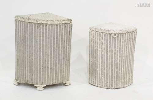 Two white painted Loom corner linen baskets (2)