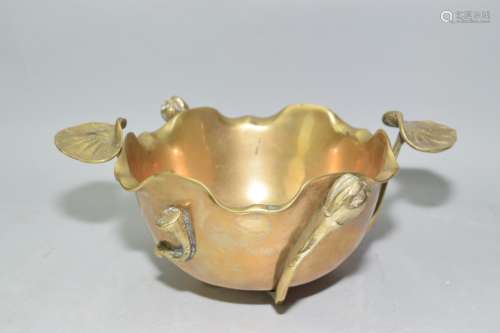19th C. Chinese Bronze Lotus Leaf Bowl