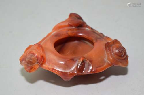 Qing Chinese Red Agate Carved Brush Washer