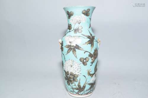 19th C. Chinese Turquoise Glaze Drgon Vase