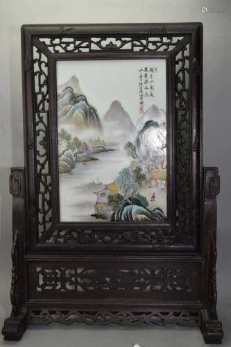 Chinese Famille Rose Plaque Table Screen