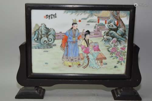 1950-70s Chinese Famille Rose Plaque Table Screen