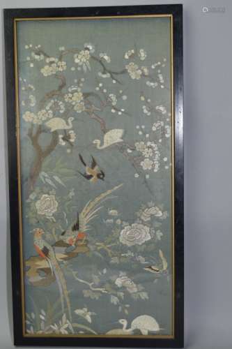 19th C. Chinese Yue Style Embroidery in Frame