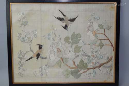 19th C. Chinese Yue Style Magpie Embroidery