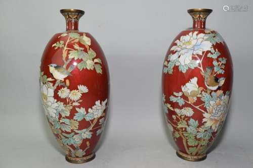 Pair of 19th C. Japanese Cloisonne Vases