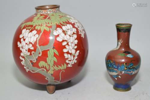 Two 19th C. Japanese Cloisonne Vases
