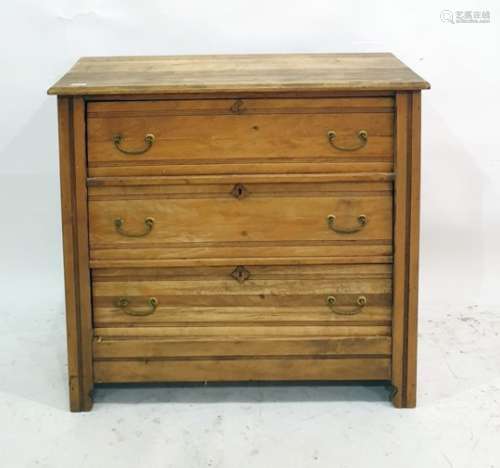 Edwardian satin walnut chest of three long drawers with fluted decoration, a 20th century oak two-