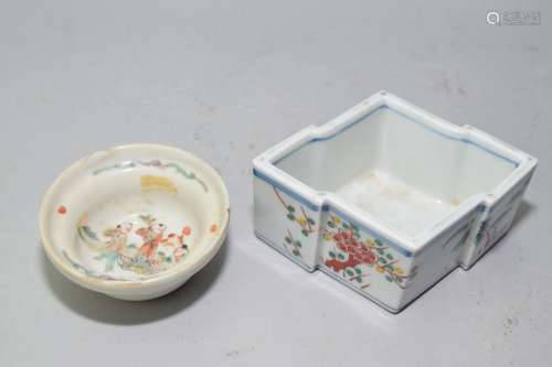 Two 19-20th C. Chinese Famille Rose Brush Washers