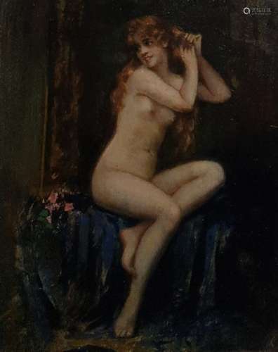 20th century school Oil on print Female nude, signed 'V.Zickendroht' lower right, 18.5cm x 15cm