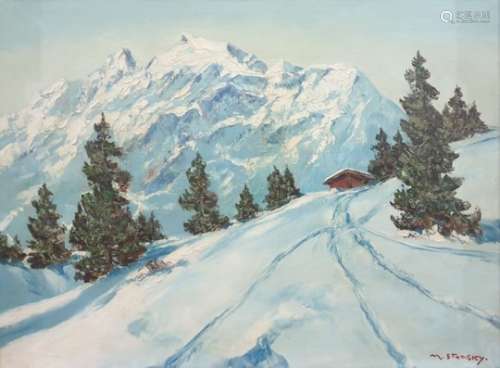 M Strasky (20th Century) Oil on canvas  Alpine scene, signed lower right, 50cm x 65cm