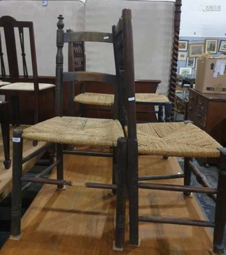 Four assorted string seated chairs (4)
