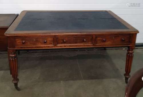 19th century mahogany partner's desk with black leather inset top, three drawers to either side,