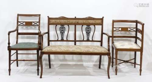 Edwardian matched set of lounge furniture to include two corner chairs, three armchairs and a two-