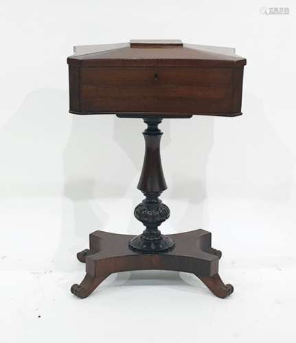 19th century rosewood teapoy, the body of rectangular form with canted corners and pinched sides,