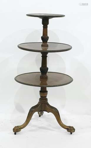 19th century mahogany three-tier dumb waiter, circular with beaded borders and all on swagged ogee