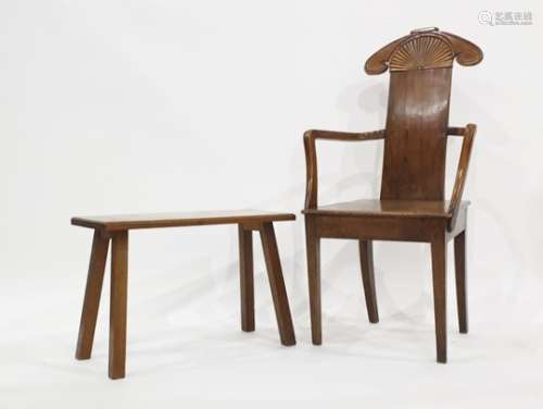 Early 20th century oak Arts & Crafts style armchair in the manner of William Morris, shaped top