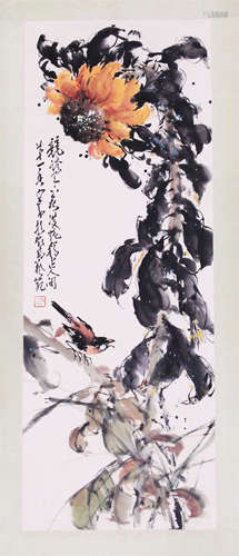 CHINESE SCROLL PAINTING OF BIRD AND FLOWER