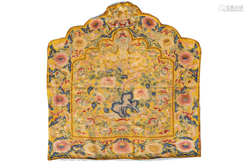 CHINESE EMBROIDERY FLOWER AND ROCK TAPESTRY