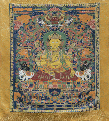 TIBETAN EMBROIDERY KESI THANGKA OF SEATED BUDDHA