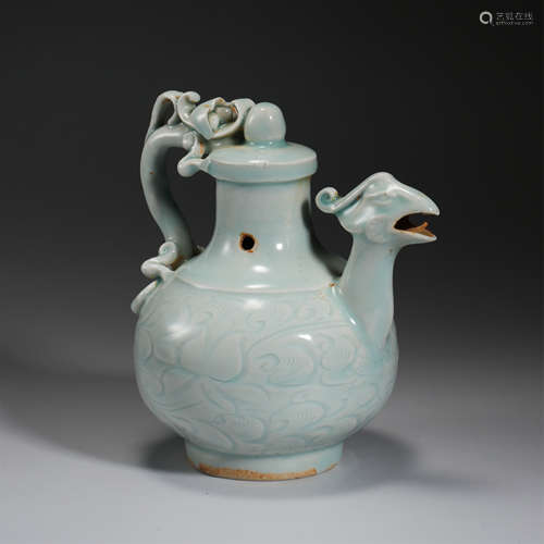 CHINESE PORCELAIN HUTIAN WARE BLUE GLAZE PHOENIX KETTLE