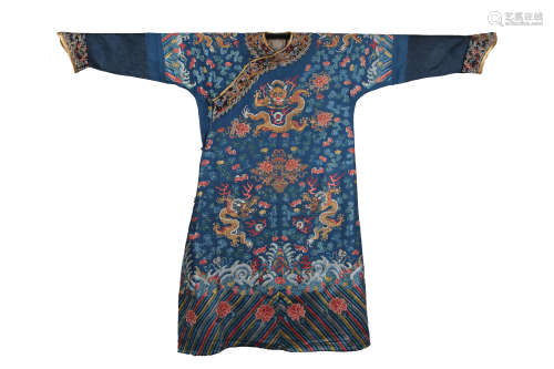 CHINESE BLUE EMBROIDERY DRAGON IMPERIAL ROBE