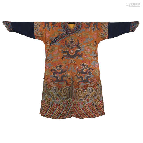 CHINESE RED EMBROIDERY KESI DRAGON IMPERIAL ROBE