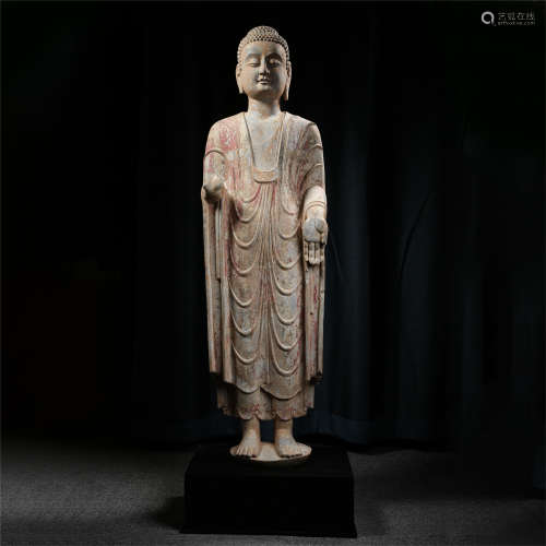 CHINESE STONE STANDING BUDDHA