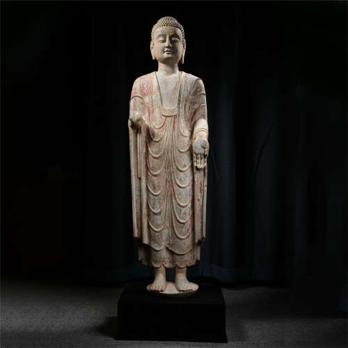 CHINESE STONE STANDING BUDDHA
