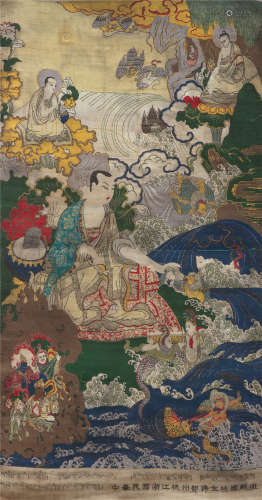 CHINESE EMBROISEY TAPESTRY OF SEATED BUDDHA