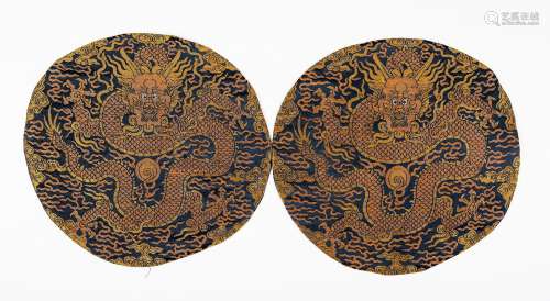 PAIR OF CHINESE EMBROIESY KESI DRAGON OFFICIAL RANK BADGE